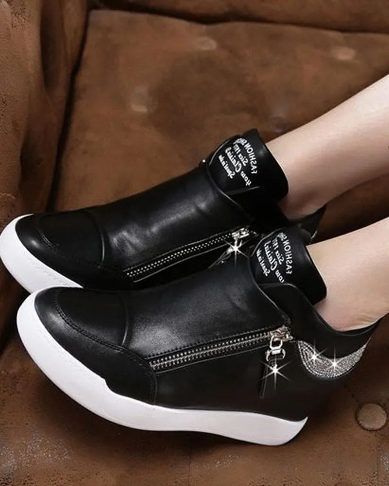 Women's Wedge Sneakers with Zip Fastening - Comfortable Casual Footwear for Everyday Wear