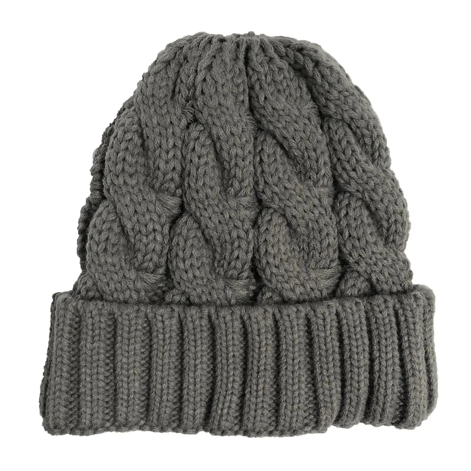 Women's Winter Knitted Beanie with Pompom - Twist Crochet Design, Ear Braid, Ponytail Opening