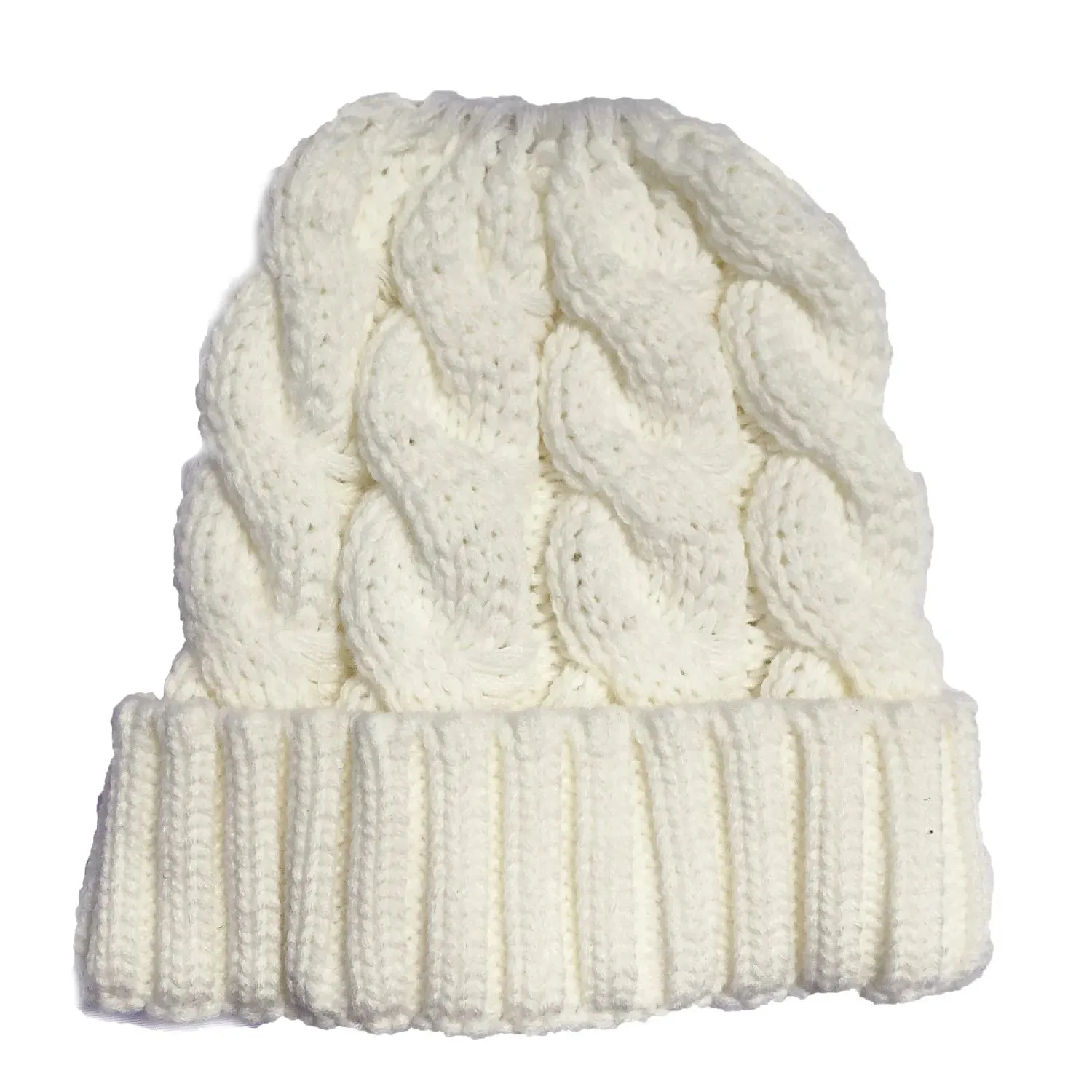 Women's Winter Knitted Beanie with Pompom - Twist Crochet Design, Ear Braid, Ponytail Opening