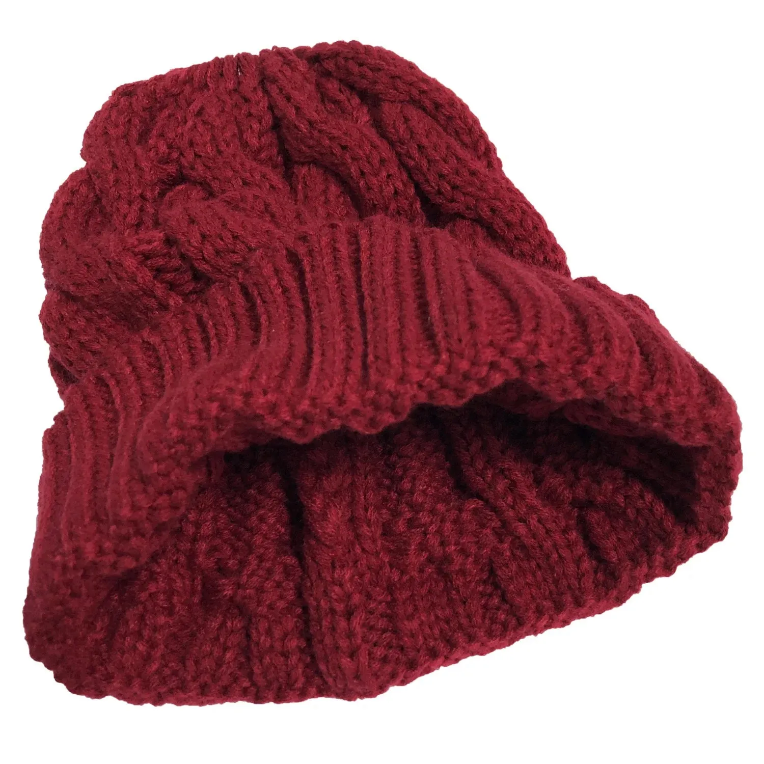 Women's Winter Knitted Beanie with Pompom - Twist Crochet Design, Ear Braid, Ponytail Opening