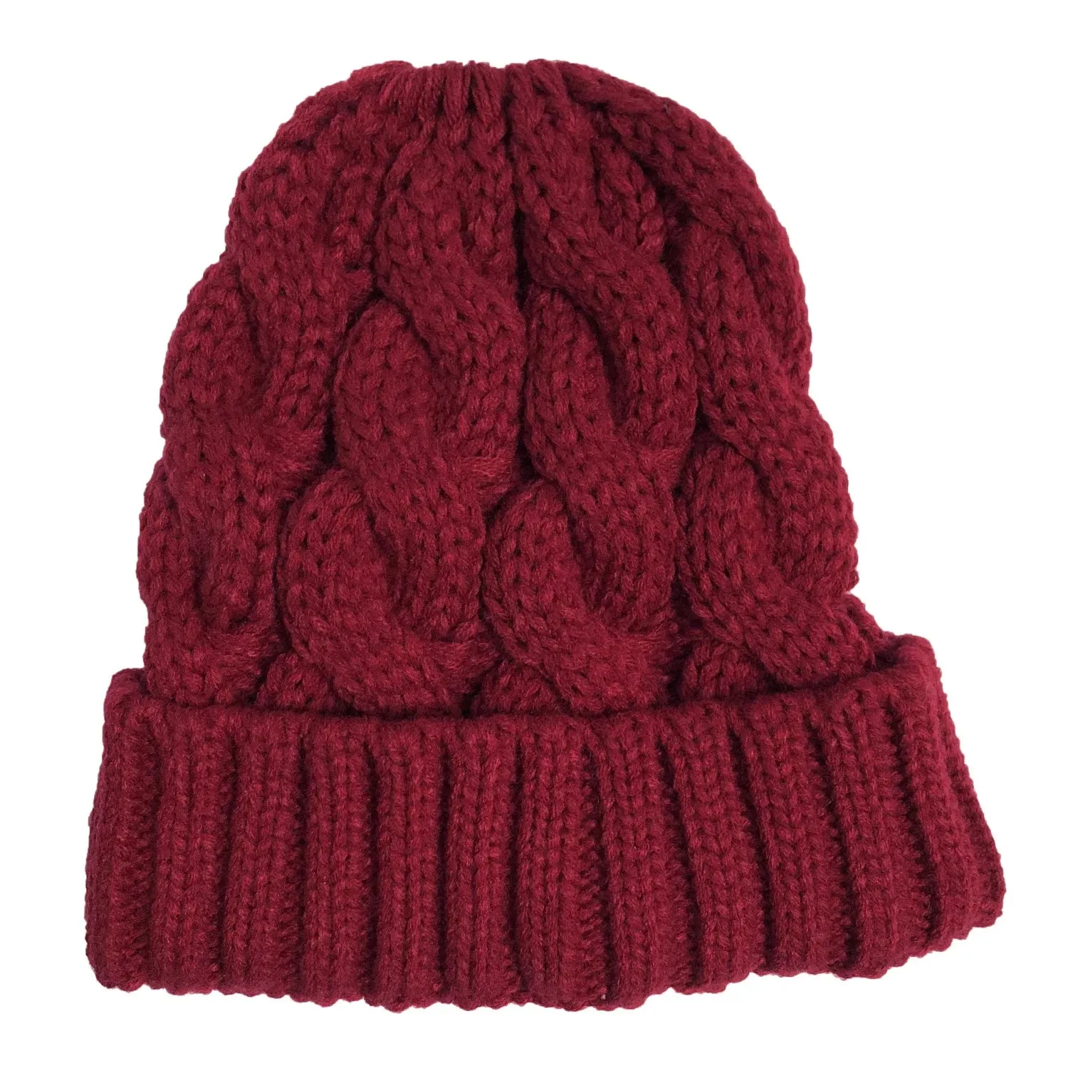 Women's Winter Knitted Beanie with Pompom - Twist Crochet Design, Ear Braid, Ponytail Opening