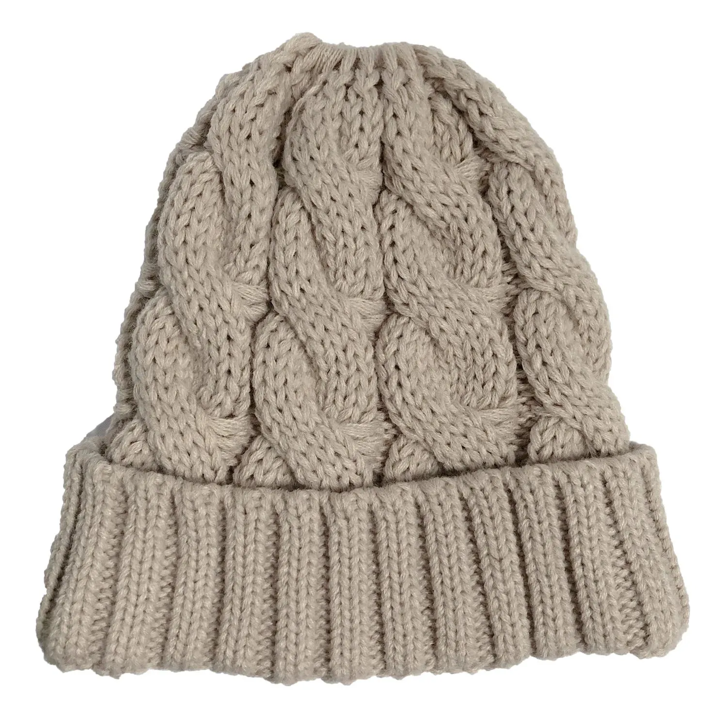 Women's Winter Knitted Beanie with Pompom - Twist Crochet Design, Ear Braid, Ponytail Opening