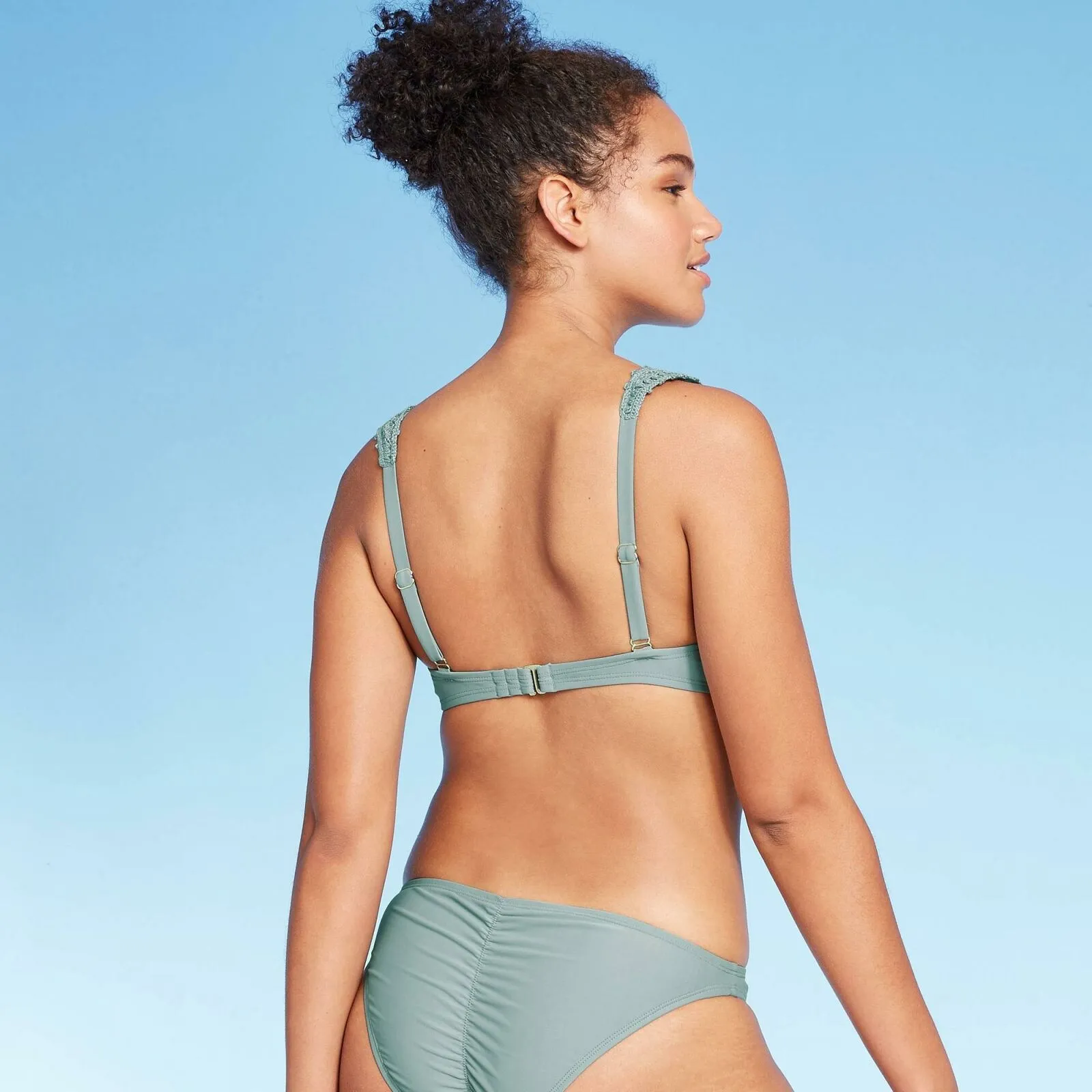 Xhilaration Women's Crochet Bralette Bikini Swim Top Chambray Small