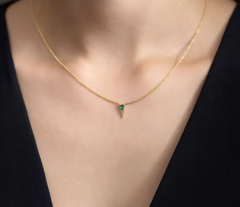 Yellow Gold Pear-Shaped Emerald Necklace