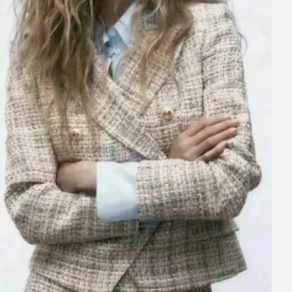 Zara Women's Gray Tweed Jacket Large