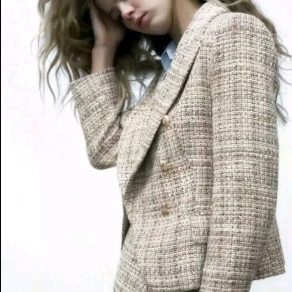 Zara Women's Gray Tweed Jacket Large