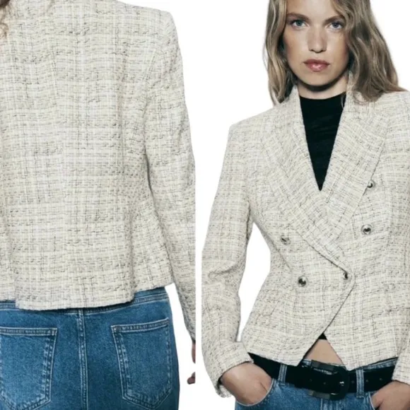 Zara Women's Gray Tweed Jacket Large