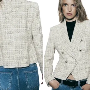 Zara Women's Gray Tweed Jacket Large