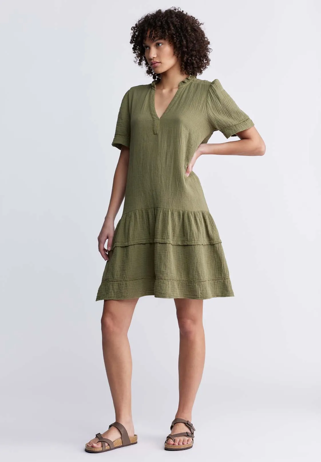 Zinnia Women's Ruffled Dress in Olive Green - WD0033P