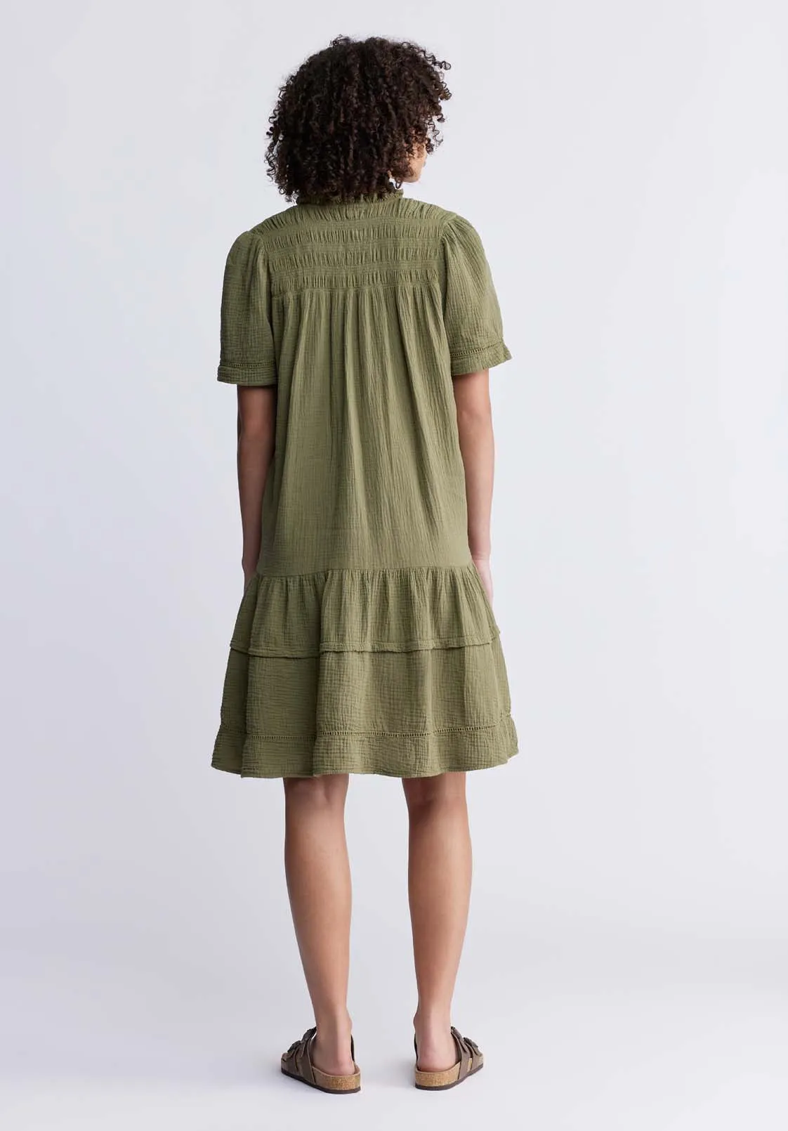 Zinnia Women's Ruffled Dress in Olive Green - WD0033P
