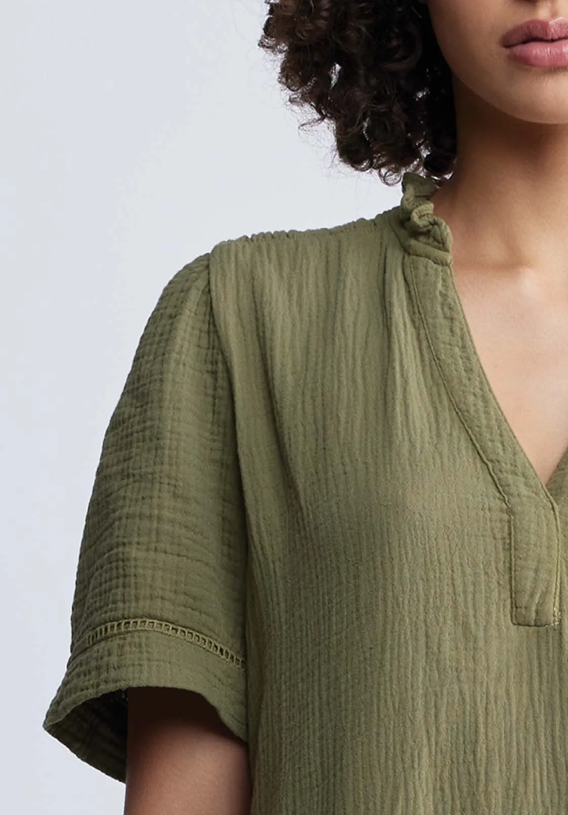 Zinnia Women's Ruffled Dress in Olive Green - WD0033P