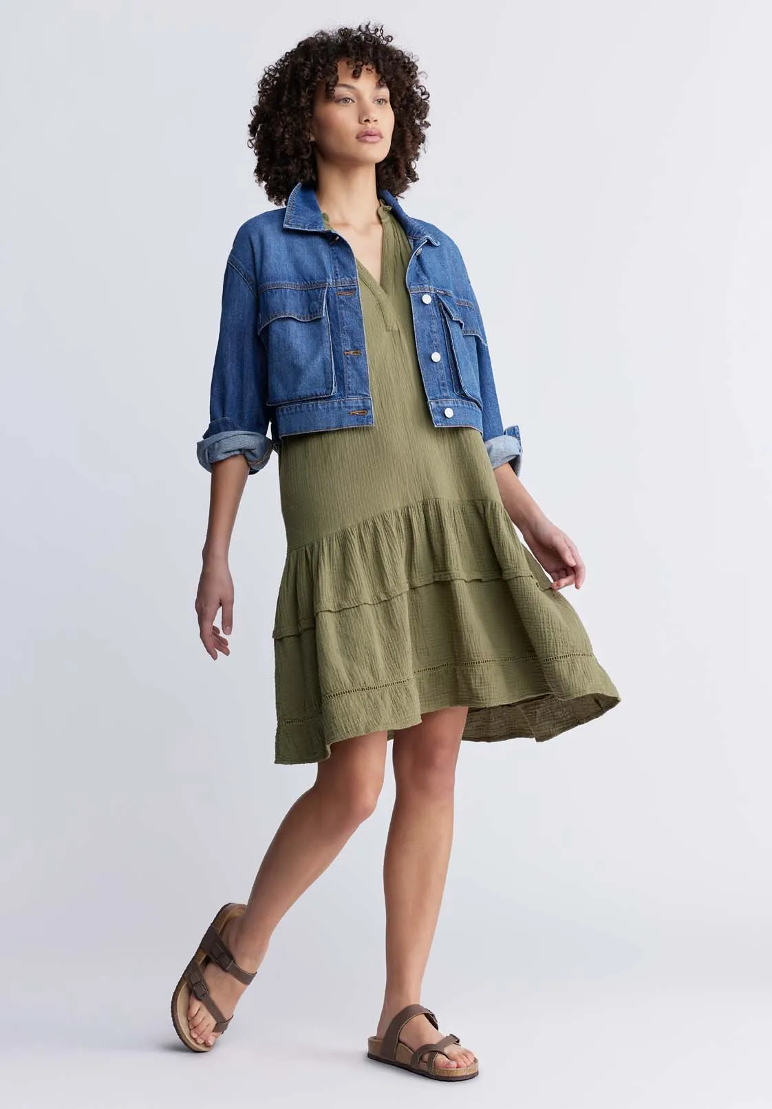 Zinnia Women's Ruffled Dress in Olive Green - WD0033P